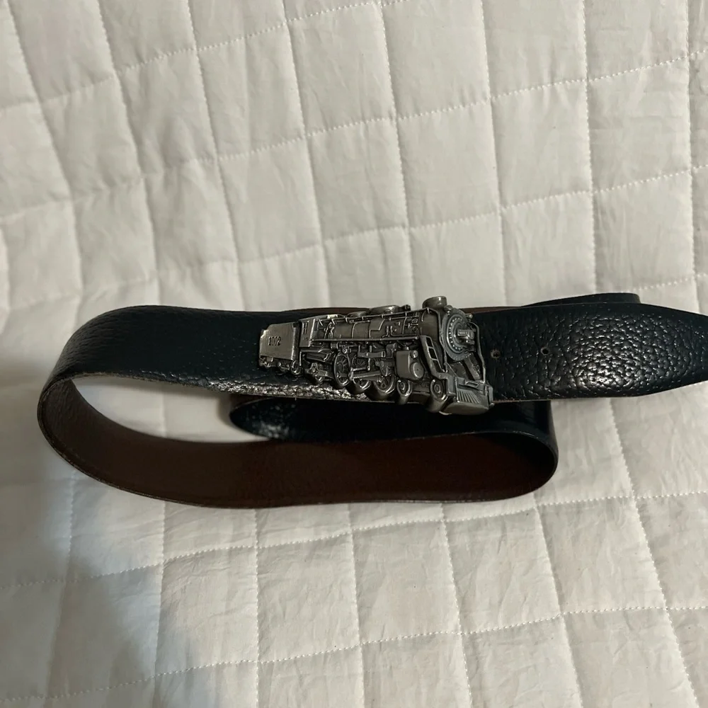 Bergamot Brass Works Pewter Locomotive Belt Buckle from 1978 and Belt